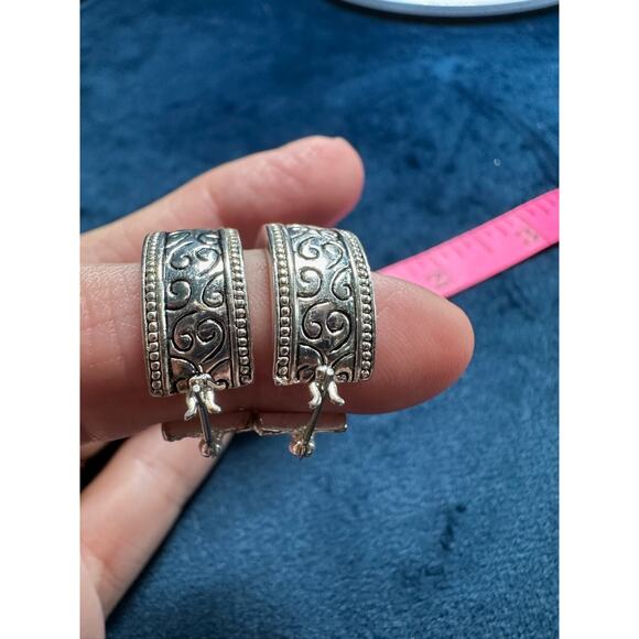 Napier‎ Silver Tone Hoop Earrings Ornate Scroll Design - Picture 7 of 10